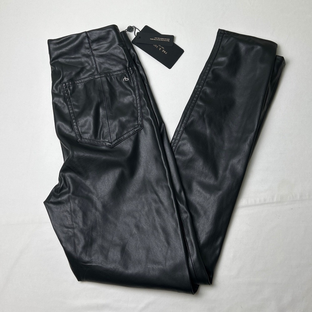 Rag & Bone Womens Nina Faux Leather Pull On Skinny Pants Size M Black Streetwear